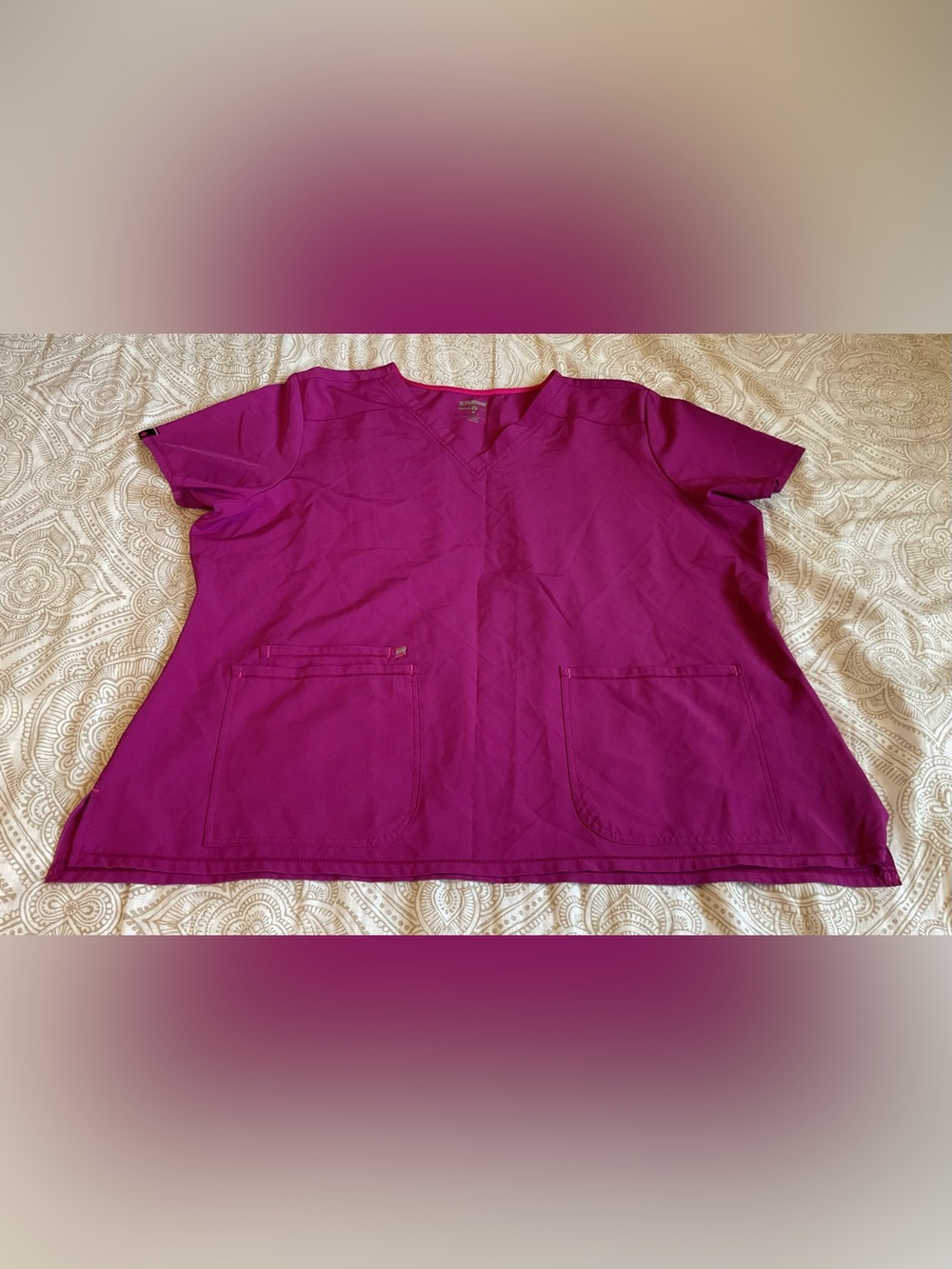 Scrubstar Women's 2XL V-Neck Medicl Scrub Top PurMagenta 3 pockets  Top